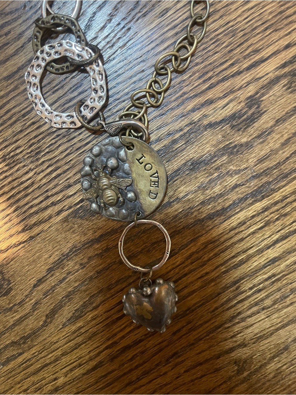 Art by Amy Loved Bee and Heart Pendant Necklace in Antique Gold and Silver - Picture 3 of 4